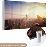 MuchoWow® Glasschilderij 80x40 cm - Schilderij acrylglas - New York - Winter - Zon - Foto op glas - Schilderijen