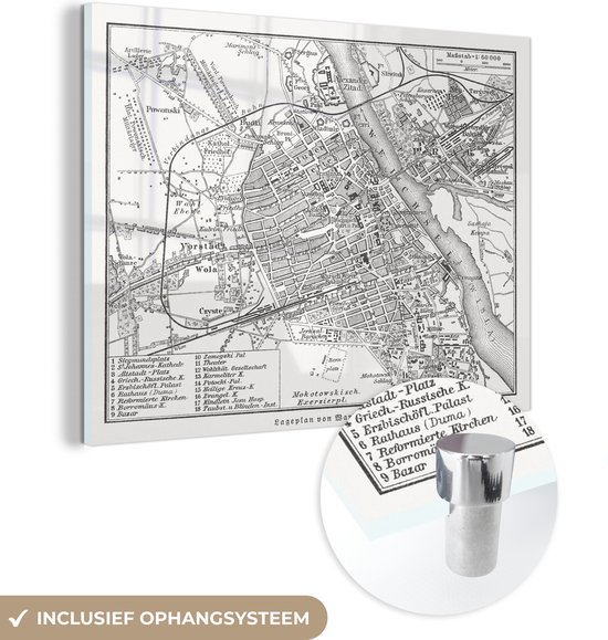 MuchoWow® Peinture sur verre 160x120 cm - Peinture sur verre acrylique - Un plan de la ville historique de Varsovie polonaise - Photo sur verre - Peintures - Carte