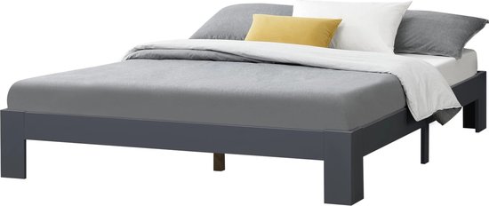In And OutdoorMatch Houten Bed Rosendo - Grenen - Met Bedbodem - 140x200 cm - Donkergrijs - Snelle Montage