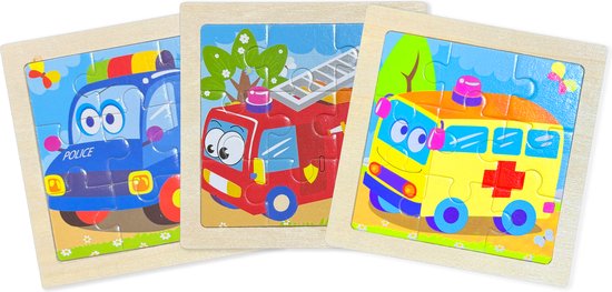 Foto: Kinderpuzzel auto puzzel 9 stukjes houten puzzel