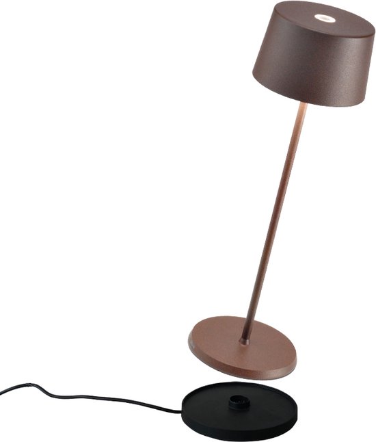 Zafferano Olivia Pro Tafellamp - Oplaadbare Buitenlamp Roest Bruin - Spatwaterdicht (IP65) - Bureaulamp Snoerloos - Dimbare LED Lamp - Draadloos Oplaadstation - Terraslamp - USB Oplaadbaar - 35 cm x Ø11 cm