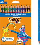 BIC Kids Evolution ECOlutions Crayons de Couleur - Couleurs Assorties, Etui Carton de 36