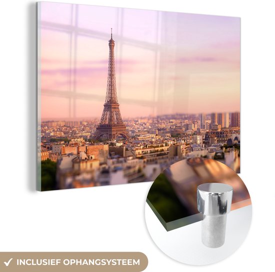 MuchoWow® Glasschilderij 180x120 cm - Schilderij acrylglas - Parijs - Eiffeltoren - Lucht - Foto op glas - Schilderijen