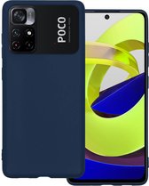 Hoes Geschikt voor Xiaomi Poco M4 Pro 5G Hoesje Siliconen Back Cover Case - Hoesje Geschikt voor Xiaomi Poco M4 Pro 5G Hoes Cover Hoesje - Donkerblauw