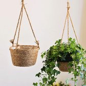 Hangende stroplantenbak 20 cm jute touw hangende mand mandafdekking voor binnen en buiten vetplanten, kruiden en kleine planten