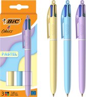 BIC 4 Kleuren Pastel - Balpen - Medium Punt (1mm) - Pennen - Blauw, Rood, Groen en Zwart - Pen - 3 Stuks