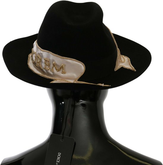 Dolce & Gabbana - Black Lapin Amor Gignit Wide Brim Panama Hat
