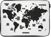 Laptophoes 14 inch 36x26 cm - Eigen Wereldkaarten - Macbook & Laptop sleeve Zwart wit wereldkaart - Laptop hoes met foto
