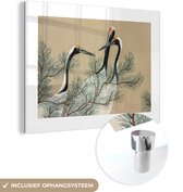 MuchoWow® Peinture sur verre - Grue - Feuilles - Japonais - Vintage - 120x90 cm - Peintures sur verre acrylique - Photo sur Glas