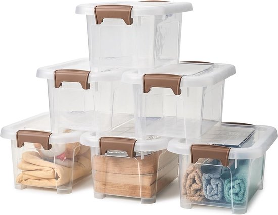 4,4 l transparante opbergdoos met deksel, 6 stuks stapelbare transparante kunststof opbergdozen plastic box organizer met geïntegreerde handgrepen en sluitclips