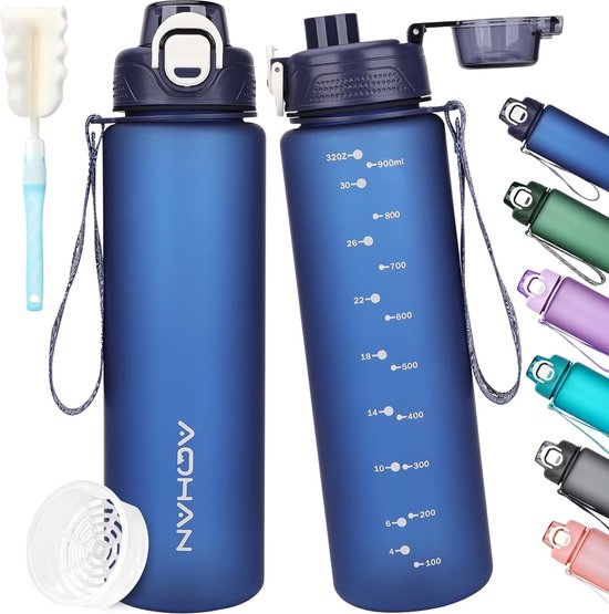 1,5 liter motiverende waterfles, lekvrij, waterfles met rietje voor