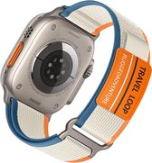 Nieuw Trail Loop Sport Band Oranje/beige - Compatibel met Apple Watch 38mm - 40mm - 41mm - Ultra Band, zachte nylon smartwatchband met klittenband voor iWatch series 9 8 7 6 5 4 3 2 1 SE kleine modellen