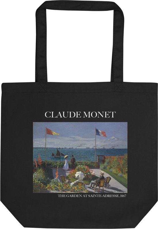 Claude Monet 'De tuin bij Sainte-Adresse' ("The Garden at Sainte-Adresse") Beroemde Schilderij Tote Bag | 100% Katoenen Tas | Kunst Tote Bag | Zwart