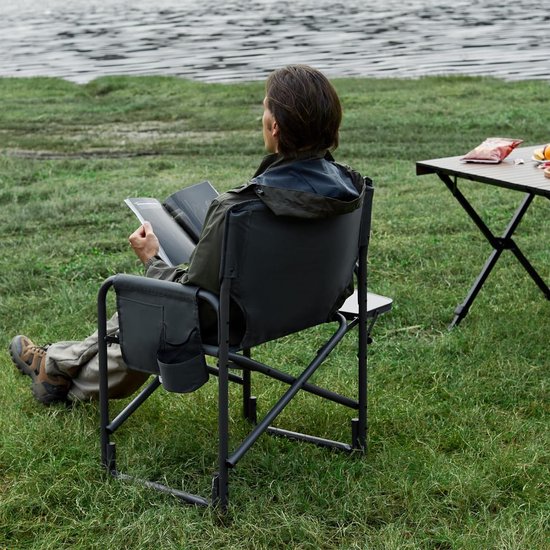 Campingstoel, opvouwbaar, 180 kg, regisseursstoel, inklapbaar, aluminium, draagbaar, ultralicht, visstoel met zijtafel van Camp — afbeelding 2