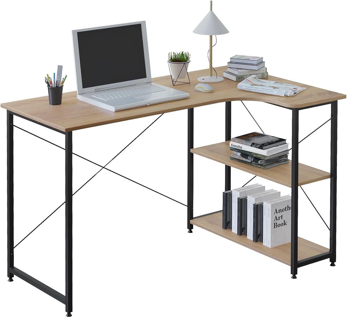L-vormig hoekbureau - Bureau - Gamingbureau - Voldoende werkruimte - Geïntegreerde opbergruimte - Robuuste constructie - 120 cm x 71,5 cm x 74 cm
