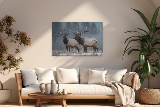 Artaza Peinture sur toile Deux élans debout dans la neige – 120 x 80 – Groot – Photo sur toile – Impression sur toile
