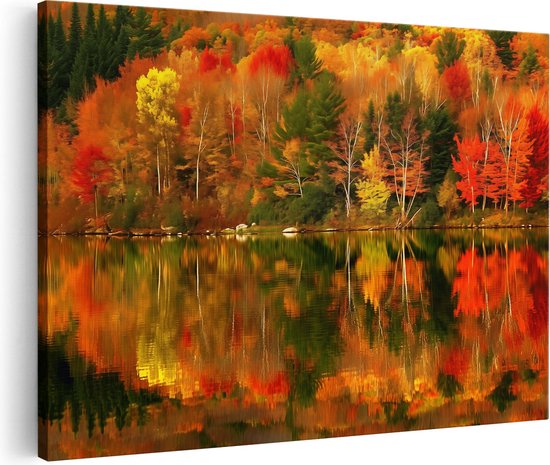 Artaza Canvas Schilderij Kleurrijke Herfstbomen Weerspiegeld in een Meer - 30x20 - Klein - Foto Op Canvas - Canvas Print