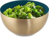 Saladeschaal van roestvrij staal - 2 liter - Ronde metalen schaal om te bakken of serveren - Keukenschaal in groen en goud - Geschikt voor salades, desserts en meer. Schalen set