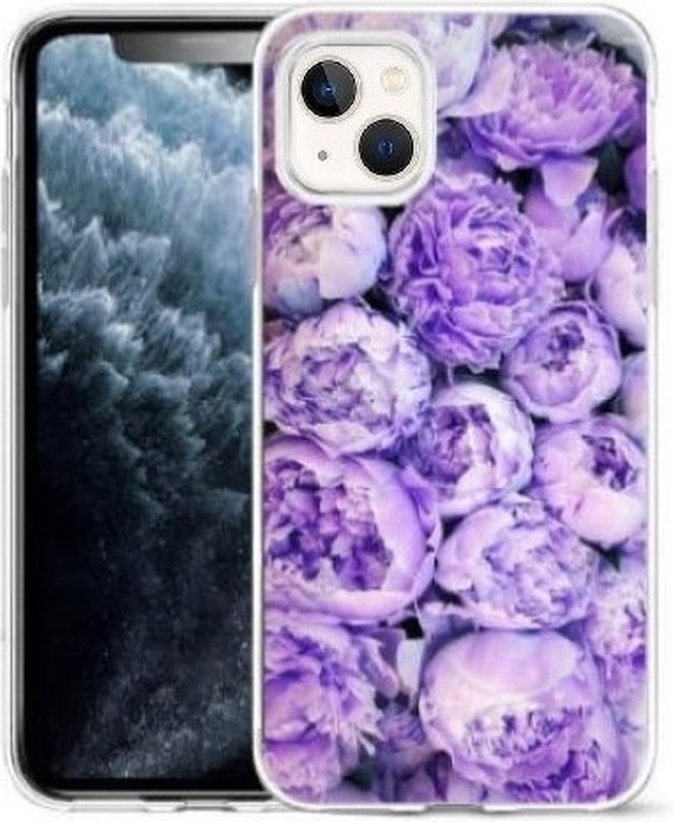 Cityhoesje-iPhone 14 / 13-Bloemen Paars-Backcover