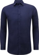 Linnen Overhemd Heren - Regular Fit - Blanco - Donker Blauw