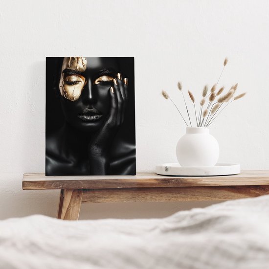 Artaza Peinture sur toile Femme avec maquillage noir et doré sur son visage – 30 x 40 – Klein – Photo sur toile – Impression sur toile