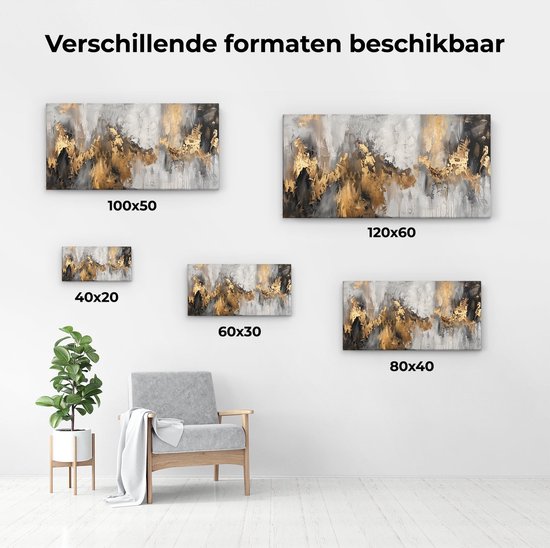 Artaza Peinture sur toile abstraite avec Peinture Goud et noire – 100 x 50 – Décoration murale – Photo sur toile – Impression sur toile