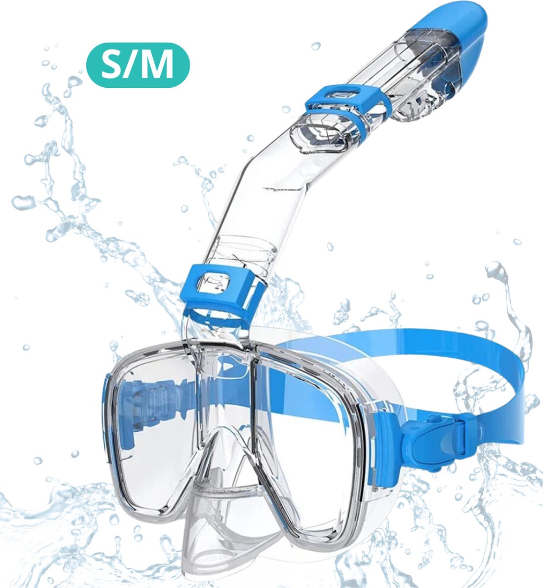 Actania Snorkelmasker - Volwassenen - Snorkel - Snorkelset - Duikbril - Full Face - S/M - Blauw Transparant