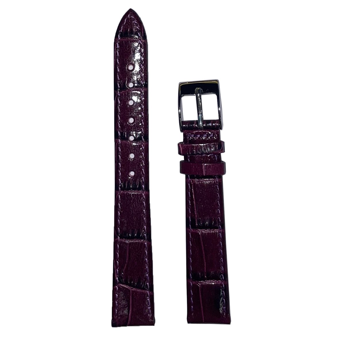 Horlogeband - 14mm - paars - echt leer in croco print - Roestvrijstalen gesp
