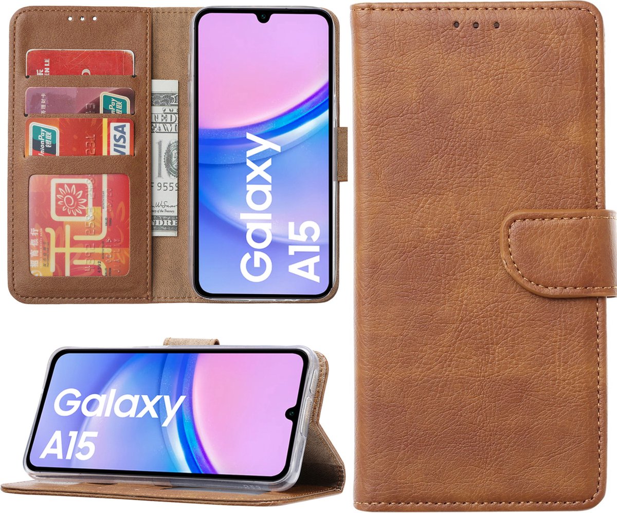 Arara Hoesje geschikt voor Samsung Galaxy A15 hoesje - Bookcase met pasjeshouder - Bruin