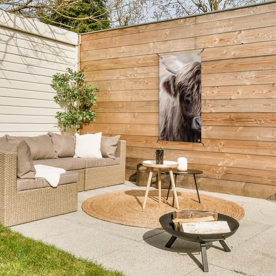 Poster de jardin Highlander écossais - Vache - Fourrure - 40x80 cm - Décoration murale Outdoor - Poster de jardin - Toile de jardin - Poster de clôture - Tableau de jardin