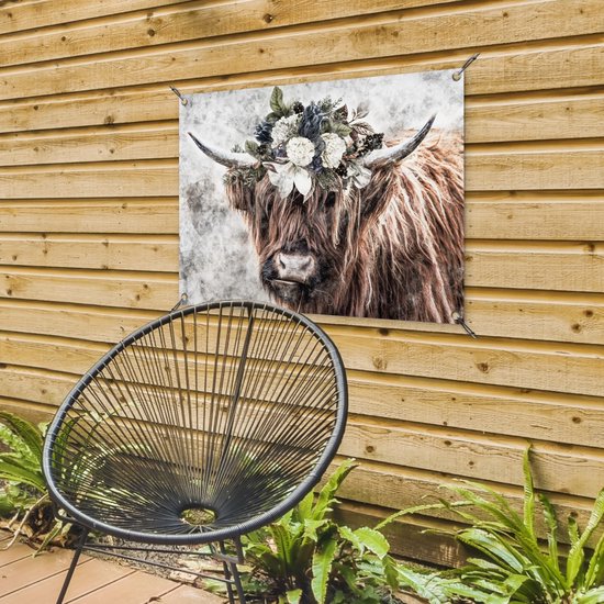 Tableau de jardin Highlander écossais - Fumée - Flora - 80x60 cm - Affiche de jardin