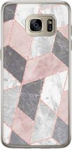 Casimoda® hoesje - Geschikt voor Samsung S7 Edge - Stone grid marmer / Abstract marble - Backcover - Siliconen/TPU - Roze