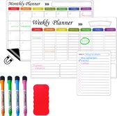 Mangetische Week & Maandplanner – 8-delige set - Weekplanner Whiteboard - Boodschappen, Koelkast, Whiteboard, Maandplanner – incl. To-do lijstje & 5 markers & wisser