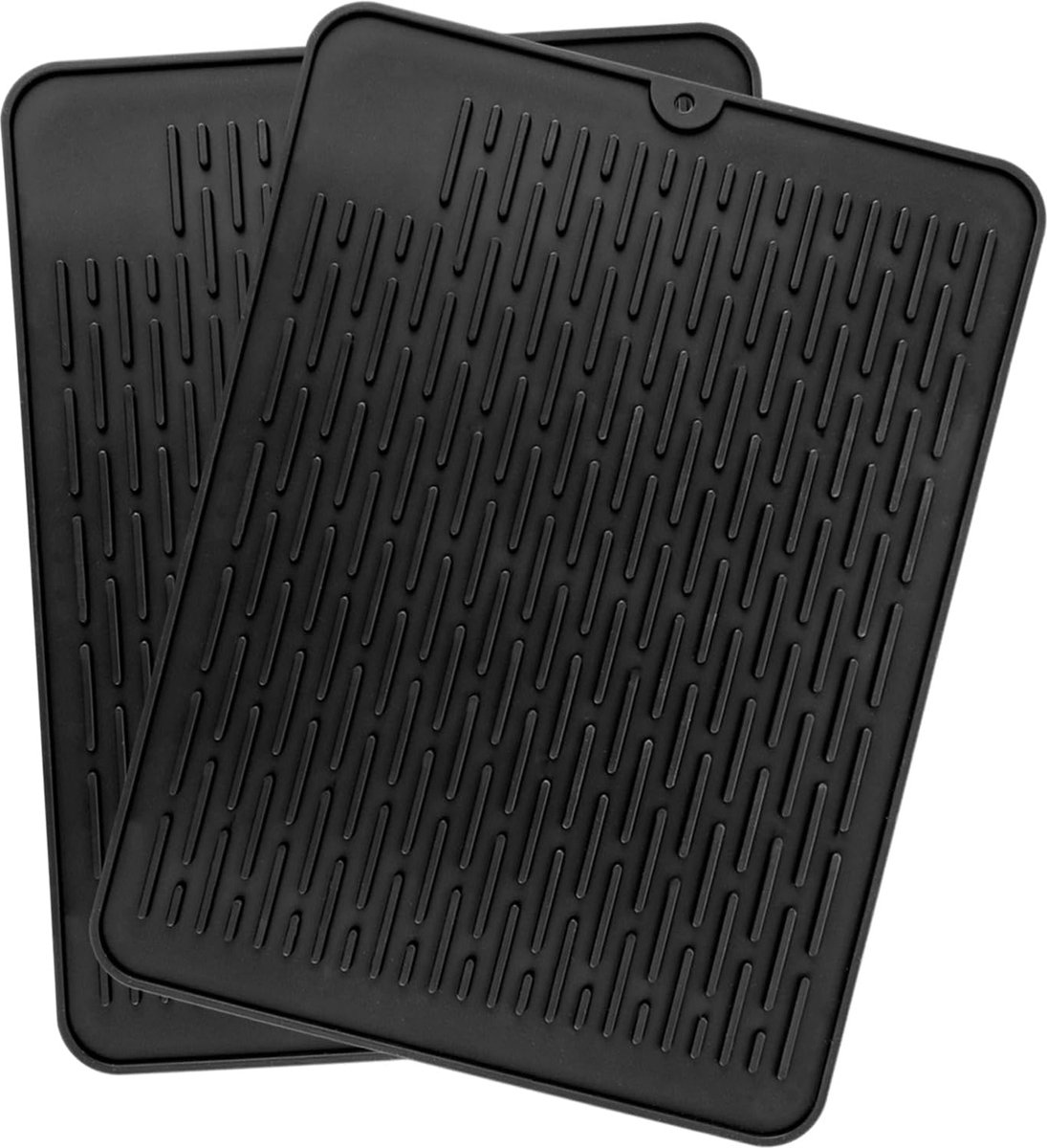 Goedkoopste Set van 2 siliconen droogmatten, antislip, zwart, 30 x 40 cm, vaatdroogmat, hittebestendig, opvouwbare gootsteenmat voor het opbergen van bestek, servies