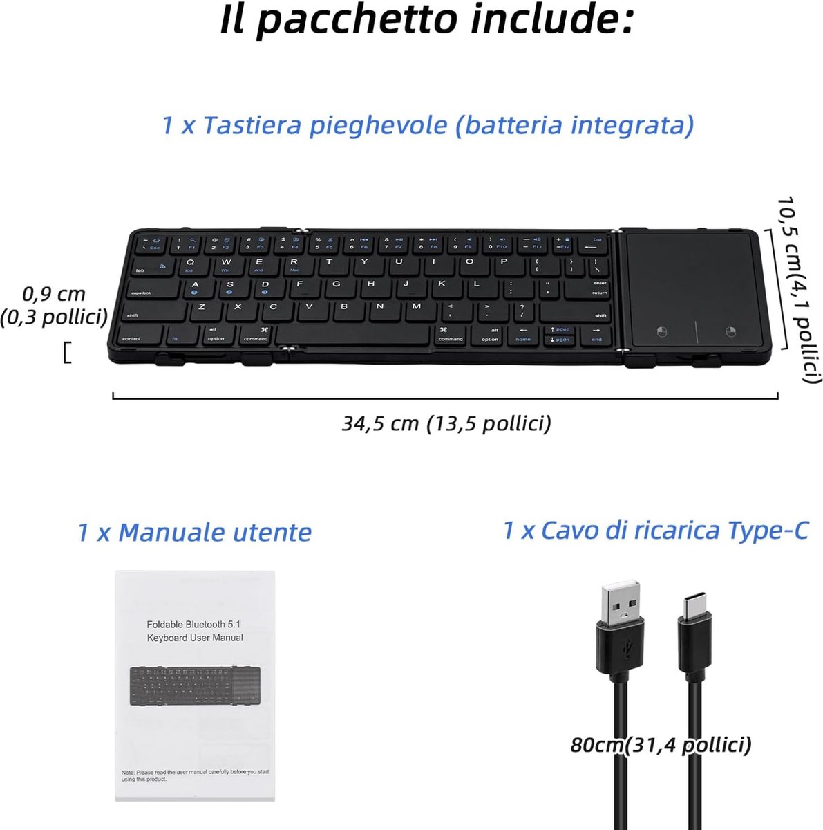 Opvouwbaar toetsenbord - Bluetooth - Mini toetsenbord - Klein toetsenbord - Compact - Foldable keyboard - Must have voor uw werk! thumbnail 5