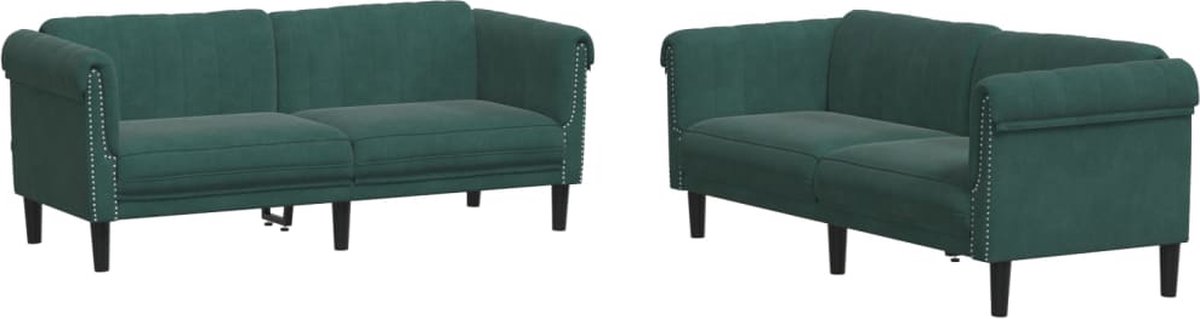 vidaXL - 2-delige - Loungeset - fluweel - donkergroen