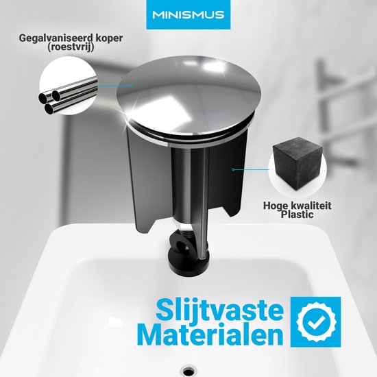 Minismus Bouchon de vidange universel pour lavabo de salle de bain / Bouchon de vidange de bidet 40 mm - Ensemble de bouchons en métal - Bouchon de vidange de lavabo Pop- Chrome