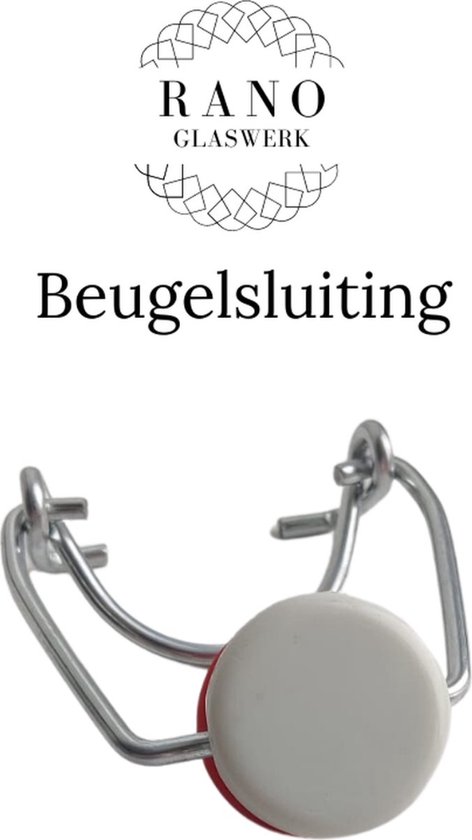 Zilverkleurige metalen beugelsluiting met een ronde witte dop en rode ring.