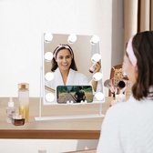 Verlichte Make-up Spiegel Draadloze Oplaadpad Make-up Spiegel met 9 LED-lampen Dimbaar 360-graden Draaibare Hollywood Cosmetische Make-up Spiegel met Verlichting Wit 25x30cm