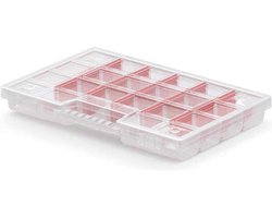 Kistenberg Sorteerbox/vakjes koffer - spijkers/schroeven/kleine spullen - 20 vaks - kunststof - transparant - 29 x 20 x 3.5 cm