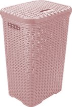 Hega Hogar Panier à linge avec couvercle Rotin - rose - plastique tressé - 60 litres - 34 x 43 x 62 cm