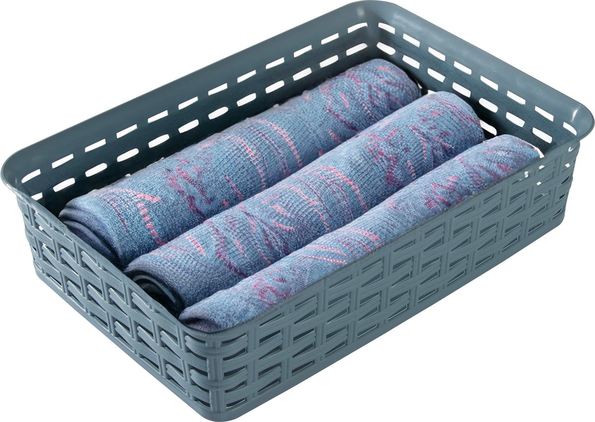 Hega hogar Opbergmandje ladeverdeler denin blauw 2 liter kunststof 17 x 25 x 6 cm kleine opslag bakjes manden