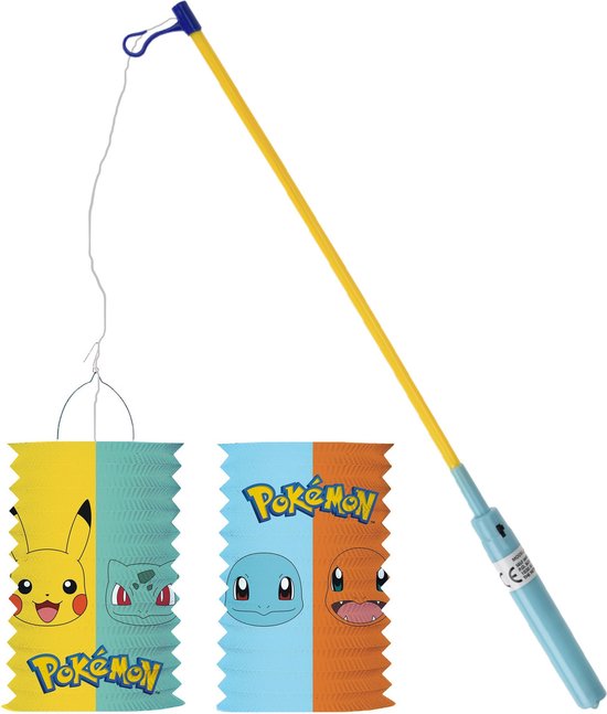 Pokemon lampion - multi kleuren - H28 cm - papier - met lampionstokje - 50 cm