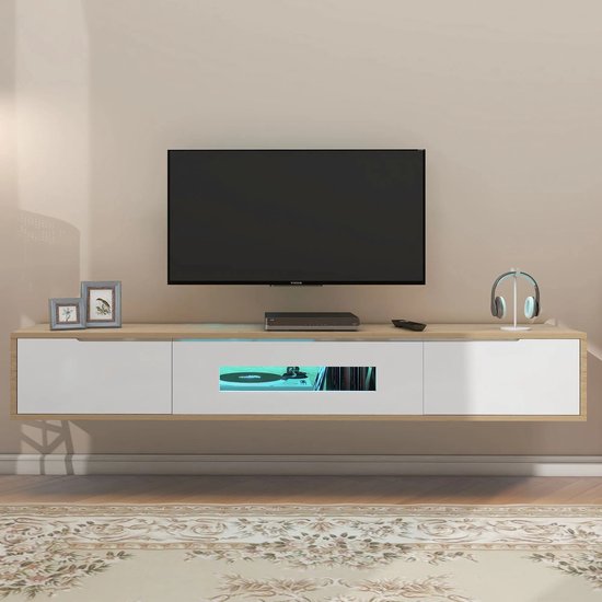 Gran Vida® - Zwevend TV-Meubel - Modern Design - Meerkleurige LED-verlichting - Wandmontage - Hoogglans Wit - 180 x 33 x 30