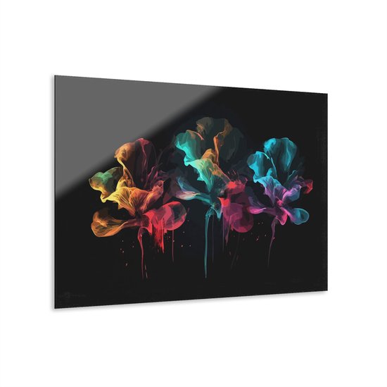 Indoorart - Glasschilderij abstracte rook bloemen 60x40 CM - Afbeelding op plexiglas - Inclusief montagemateriaal