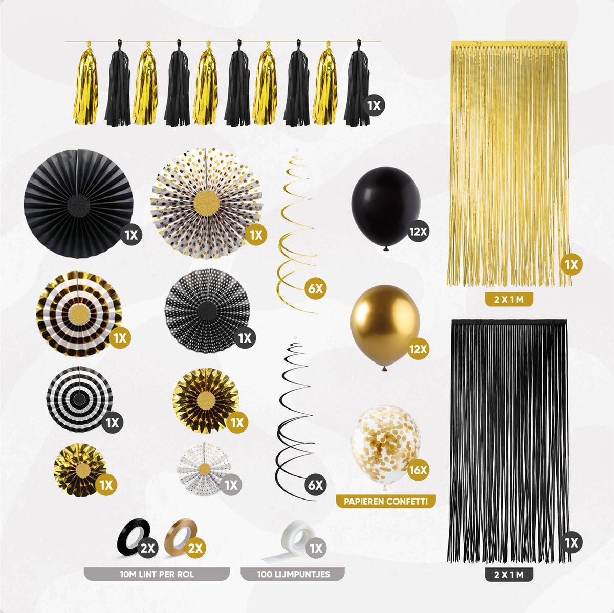 Fissaly 68 stuks Zwart & Goud XL Decoratie Feestpakket Versiering - Gouden Ballonnen & Slingers – Verjaardag Feest, Sarah, Abraham, Bruiloft & Trouwen — afbeelding 2