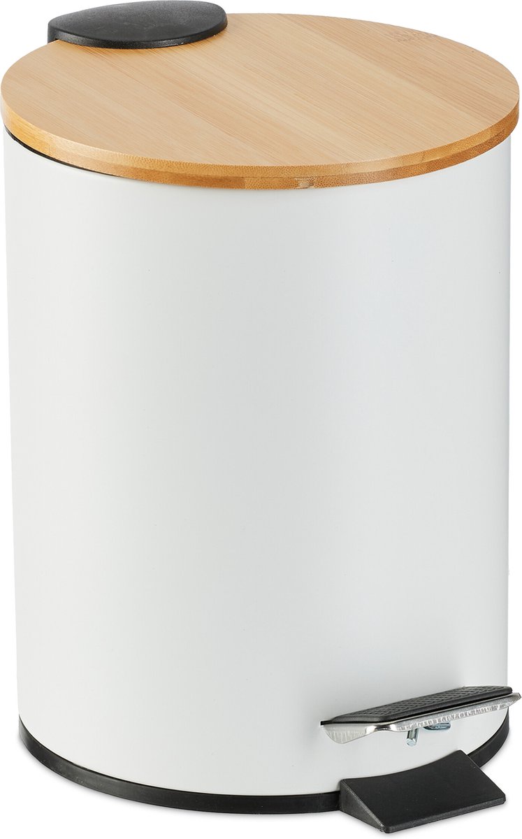 pedaalemmer 3 l - softclose - binnenemmer - bamboe deksel - metaal - badkamer - wit