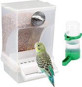 Voederautomaat vogelkooi parkieten automatische voerdispenser acryl voedselcontainer vogels vogelhuisje voor parkieten, kanaries valkparkieten vinken parkieten, pioenrozen