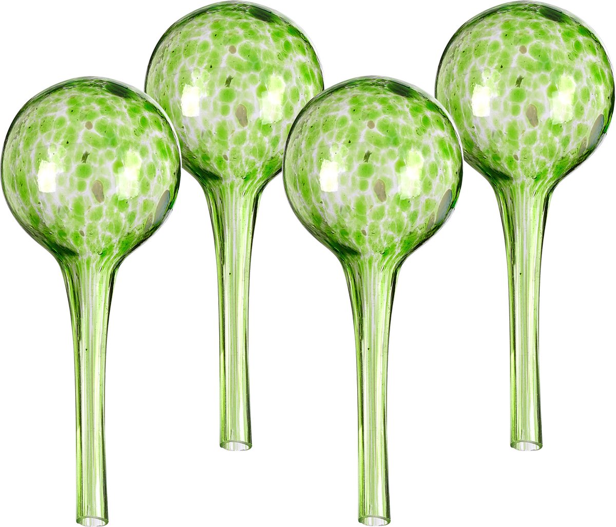 waterdruppelaar - set van 4 - glas - Ø 6 cm - kamerplanten - watergeefsysteem - groen