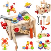 Montessori Houten Gereedschap Spelletjes Kinderen 2 Jaar, 29 Stuks Speelgoed Gereedschap voor Kinderen met Gereedschapskist, DIY Werkbank voor Kinderen, Cadeau Meisje Jongen 3 4 5 6 Jaar